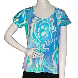 Amanda Johnson Studio Violet Palm Scoop Neck Tunic Size S